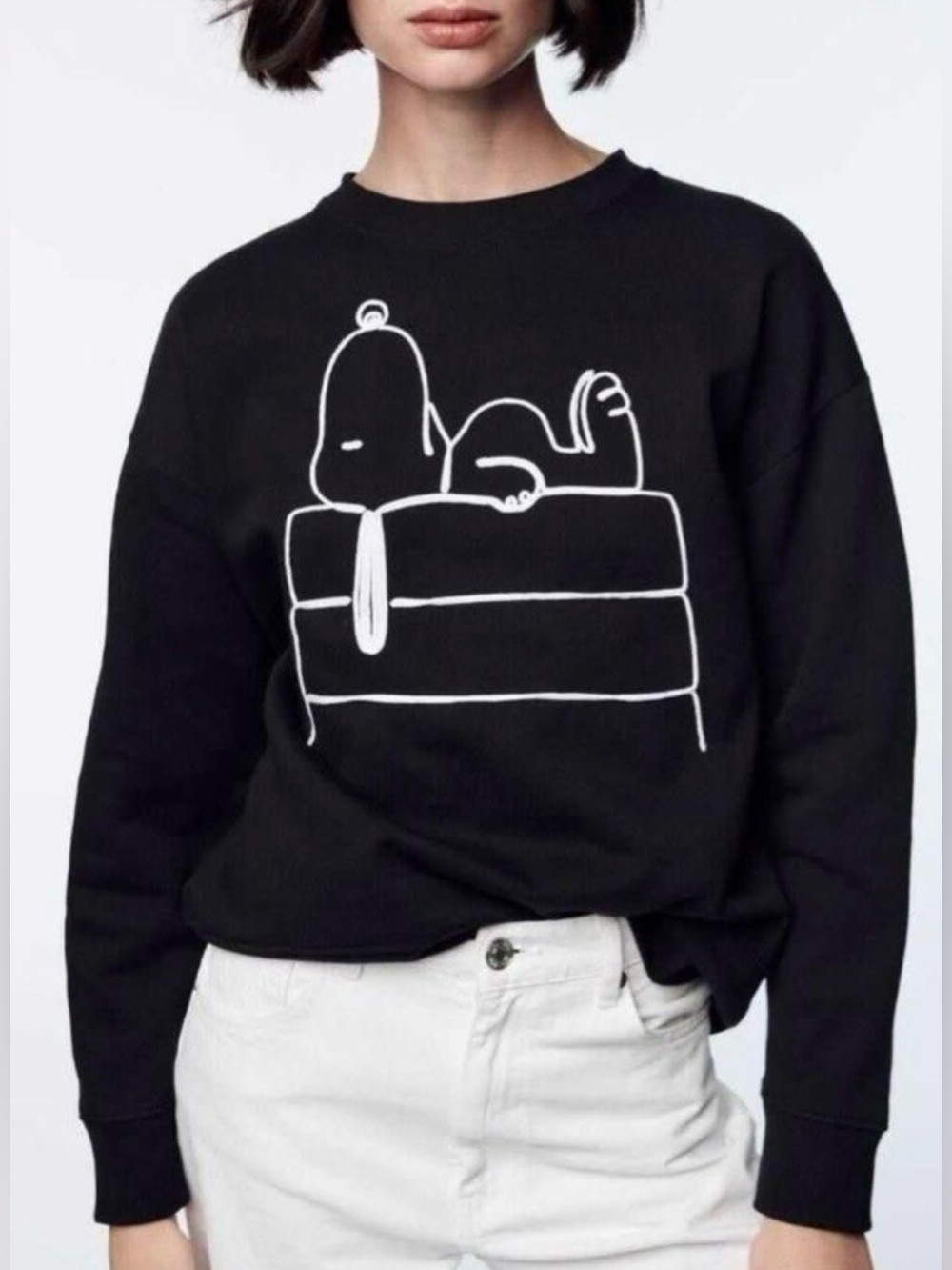 Zara x Peanuts Snoopy Embroidered Black Sweatshirt Size S